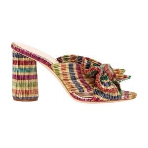 Loeffler Randall Penny Knotted Candy Rainbow Striped Mules Size 9 NWT